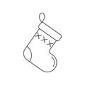 Christmas sock outline icon. Xmas hanging stocking for gifts or presents. Vector illustration.